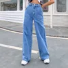 Button Fly Solid Wide Leg Jeans Women Spring Summer Big Pocket Denim Pants Casual Street Ladies High Waist 210510