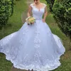Vestido de noiva suknia balowa suknie ślubne 2021 Illusion Białe vintage koronkowe aplikacje ślubne suknie ślubne v szyja bez tyłu do kościelnego wykonania