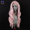 Perruque Synthétique 핑크 가발 긴 딥 웨이브 레이스 프론트 가발 흑백 여성용 합성 내열성 머리