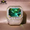 Europe States Exaggerated large Green Zircon Olive Emerald 14K Gold Full Diamond Ring Men And Women Party Jewelry Gift 210701275S