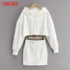 Tangada Kvinnor Tracksuit Sets Oversized Crop Cotton Suit 2 Pieces Sets Hood Hoodies Sweatshirt Kjoldräkter 4p23 210609