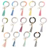 12 färger Silikonpärlor Tassel Bead String Bracelet Keychain Matkvalitet Leopard Träpärlor Armband för Kvinnor Tjej Key Ring Wrist Rem