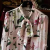 Fashion Designer Runway Blouse Summer Women Bow Collar Lily Flower Floral Print Streetwear Elegant Pink Shirt Tops blusas 210421