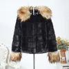 Koreansk höst och vinterpäls Slim Fit Short Raccoon Collar Rabbit Coat 211207