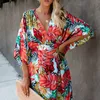 Pływanie Nosić bawełna druk kostium kąpielowy Cover Up Plus Size Bikini Coverup Saida de Praia Sarong Robe Plage kostium kąpielowy Cover-ups Beachwear