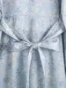 Kvinnor Bow-knot dekorerad lapel Långärmad Klänning Vintage Mode Waist Tryckt Midi Skirt Chic Kvinna Klänningar Vestidos 210507