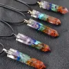 Hexagonal Prism Seven Chakras Healing Crystal Pendulum Pendant Necklace Charms For Women Men Rope Chain Gift Jewelry