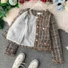 Herfst Winter Vintage Tweed Jas Jas Vrouwen Kleine Geur Patchwork Koreaanse Wollen bijgesneden Jassen Elegante korte bovenkleding 210818