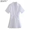 Vrouwen mode zoom geplooid patchwork wit pantskirts stijl mini jurk vrouwelijke korte mouw terug rits chic vestido ds8306 210420