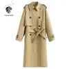 Fansilanen Khaki Lange Dames Trenchcoat Herfst Winter Sash Riem Mode Windbreaker Vrouwelijke Causale Streetwear Jacket Trenchcoat 210607