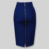 12 Colors Plus Size XL XXL Sexy Solid Zipper Orange Blue Black Bandage Skirt Women Elastic Bodycon Summer Pencil 58cm 210621