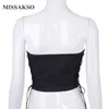 Missakso Sexy Black Camisole Bodycon Lace Up Club Sleeveless Fashion Hollow Out Skinny Streetwear Women Strapless Crop Top 210625