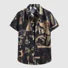Hommes Casual Shirts Hommes Mens Vintage Ethnique Hawaiian Imprimé Turn Collier À Manches courtes Lâche Chemise Male Blouse Camisas Hombre