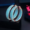 Nuove donne di moda Orecchini di alta qualità placcato oro ghiacciato blu CZ orecchini a cerchi con diamanti per ragazze donne festa regalo di nozze6321198