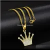 & Pendants Jewelryfashion Designer Necklace Men Hip Hop Jewelry Fl Rhinestone Design Pendant 18K Gold Plated 60Cm Long Chains Trendy Punk Ne