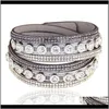 Браслеты Многослойный браслет Wrap Rhinestone Slake Deluxe Кожаные браслеты с подвесками и сверкающими кристаллами Браслет для женщин Je