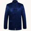 Yeni Varış Çin Geleneksel erkek Saten Mandarin Yaka Dragon Ipek Tang Suit Giyim Kung Fu Ceket Kaban Casual Homewear X0621