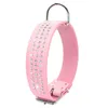 Luxury Bling Leather Dog Collars Crystal Diamante Collar Adjustable Pink For Medium Large Dogs Pet Product For Animal 210729