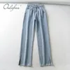 Taille haute femmes jeans streetwear bleu mode femme fente denim pantalon 210415
