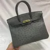 Sac de Shopping classique en cuir d'autruche véritable pour femme, fourre-tout de styliste à la mode, fourre-tout pour tous les jours