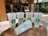 Starbucks Mermaid Goddess 24oz / 710ml Copo de plástico reutilizável transparente para beber copos de fundo plano em formato de pilar com tampa de palha