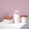 Contenitore da cucina in marmo rosa nordico, coperchio in legno, barattolo di candela profumata in ceramica, contenitore per alimenti a chiusura ermetica, per tè, caffè, caramelle, noci