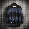 Mode lichtgewicht sweatshirt zwart gestreepte lente herfst hiphop losse casual mannen tie-dye streetwear kleding 211014