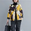 Spring Autumn Arts Style Women Long Sleeve O-neck Single Breasted Short Coat Vintage Argyle Cotton Loose Jackets S63 210512