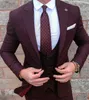 (Jacket + Pant + Vest) Burgundy Mens Suits Groom Wear Tuxedos 3 Piece Wedding Suits Groomsmen Bästa Man Formell Business Suit För Men X0909