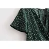 Femmes été Summer vert foncé Polka Dots mini robe rétro vintage volants enveloppements 210421