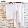 Chinesischer Stil Soft Comfort Summer Men Tracksuit Casual Sets Black White Sportwear 2pc Casual T -Shirts und Hosen 210412