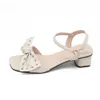 Thick Heel Sandals Women Rivet Bow Summer Shoes Casual Outdoor Open Toe High Beige Green Mujer
