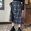 ハイウエスト女性のプリーツスカート冬ビンテージMIDI格子縞のプラスサイズの女性原宿韓国風の学校長210421