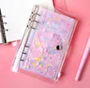 Copertina per libro in PVC A6 Tasca per taccuino con tasche per raccoglitori in plastica glitterata 6 buste per fogli sciolti ad anello Buste con cerniera Filofax Fiocchi incorporati