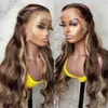 Body Wave Lace Front Wig HD Frontal 30 tum 150% Transparent Highlight Piano Färg Brown Blond Human Hair Wigs 13x4 Fulll Swiss Pre Plocked