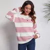 TRANSPORTS NOUVEAUX FEMME EUROPÉENNES TRONTS TEES ROSE COU SLASH Col à rayures assorties à manches longues Pull tricoté à manches longues Vêtements d'hiver en automne