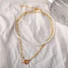 VAGZEB Goth Pearl Choker Gold Color Lasso Pendants Women Jewelry On The Neck Chain Beads Necklace Chocker Collar