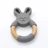 Anneau de dentition lapin en bois naturel et silicone Anneau de dentition en bois de hêtre Silicone de qualité alimentaire Apaiser les gencives douloureuses de bébé Dentition