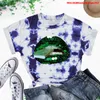 Damen T-Shirt Plus Size Tops für Frauen Red Lip Print Damen T-Shirt Sommermode Großes weibliches T-Shirt