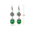 Utsökt Färgrik Blomma Rhinestone Dangle Örhängen Kvinnor Bröllop Smycken Etnisk Rund Opal Cat Eye Stone Beaded Earring Brins