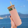 Portable Silicone Verre Bambou Couvercle Paille 600ML Tasse D'eau Sport Bouteille D'eau Tasse À Café Avec Paille Voyage En Plein Air Bureau À Domicile Y1223