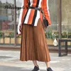 Jesień Zima Kobiety Zamszowe Spódnica Wysoka Talia Casual Vintage Plised Kobiet Koreański Spódnicy Eleganckie Długie Spódnice 210420