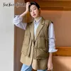 TWOTYLE Fake Two Casual Jacket For Women Lapel Sleeveless Solid Black Jackets Female Winter Fashion Clothing Style 211130