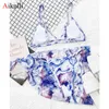 Kobiet Stroje Kąpielowe Sexy Tie Dye Trzy kawałki Z Sarong Bikini Zestaw Swimsuit Kobiety 2021 Lato Kobieta Plaża Brazylia Kostium kąpielowy