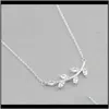 Pendant & Drop Delivery 2021 Sparkling Crystal Leaf Zircon Branch Pendants Necklaces For Women Jewelry Stainless Steel Gold Color Charm Chain