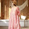 Johnature Lâche Imprimer Printemps Été Loisirs Femmes Robe Vintage Col V Femmes Vêtements Rose Concise Dames Robes 210521