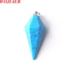 قلادة قلادة Wojiaer طبيعية الأزرق الفيروز الأحجار الكريمة الحجر reiki شقرا هرم هرم Dangle Dangle Jewelry Z9080