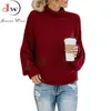 Automne hiver femmes tricoté pull col roulé décontracté basique pull pull lâche chaud élégant solide surdimensionné hauts plus taille 210510