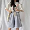 Frauen Sommer Sprorts Shorts Baumwolle Hohe Taille Breite Bein Hose Vorne Plissee Plus Größe 3XL Weibliche Studentin Mädchen Casual Outfit 210514