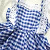 2021 Summer Baby Girls Fly Sleeve Evening Party Dresses Kids Lace Princess Dress Children Girl Clothes Blue/Red Q0716